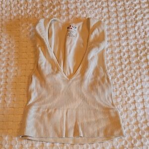 Poof! Cream Ribbed V-Neck Tank Top